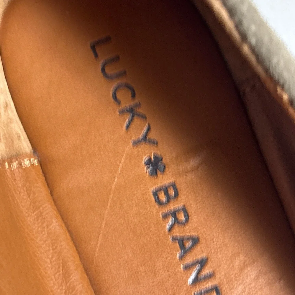 Lucky Brand Flats 8 Taupe Beige Croc Embossed Suede Slip On Ballet Emmie Boho